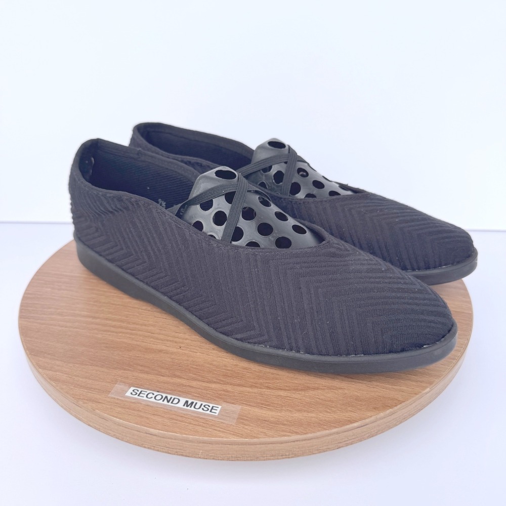 Apropos Black Knit Comfort Ballet Mary Jane Flats Almond Toe Shoes Size 9.5 VGUC